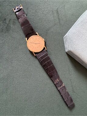 Vintage Corum 18K Gold Astrological Sagitarius Dress Watch - Brown Leather Strap